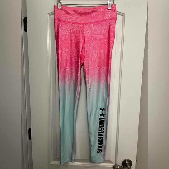 EUC Under Armour Cold Gear Leggings Medium Pink and Light Blue - Picture 1 of 4
